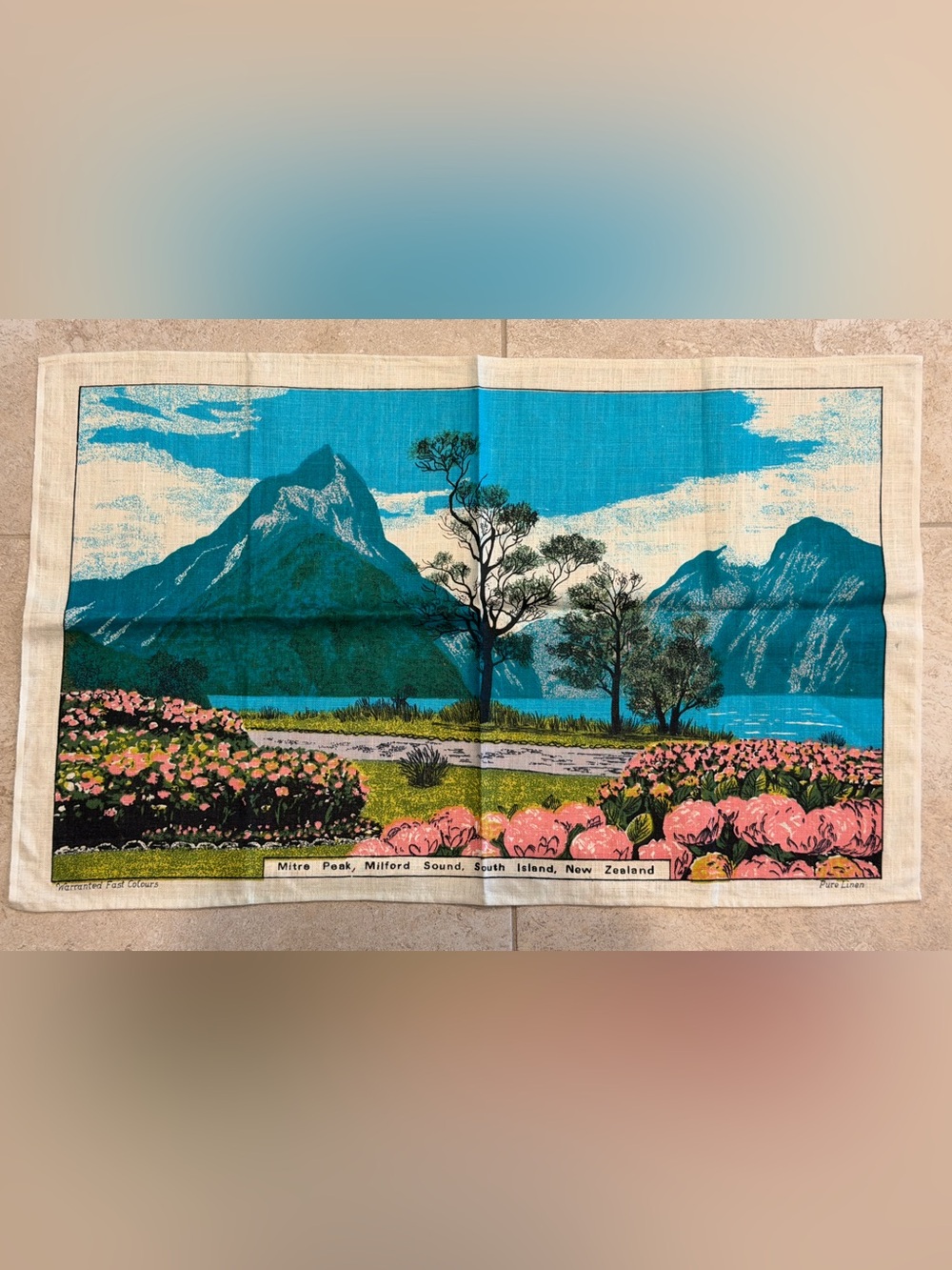 Vintage Mitre Peak Milford Sound New Zealand Linen Tea Towel NEW